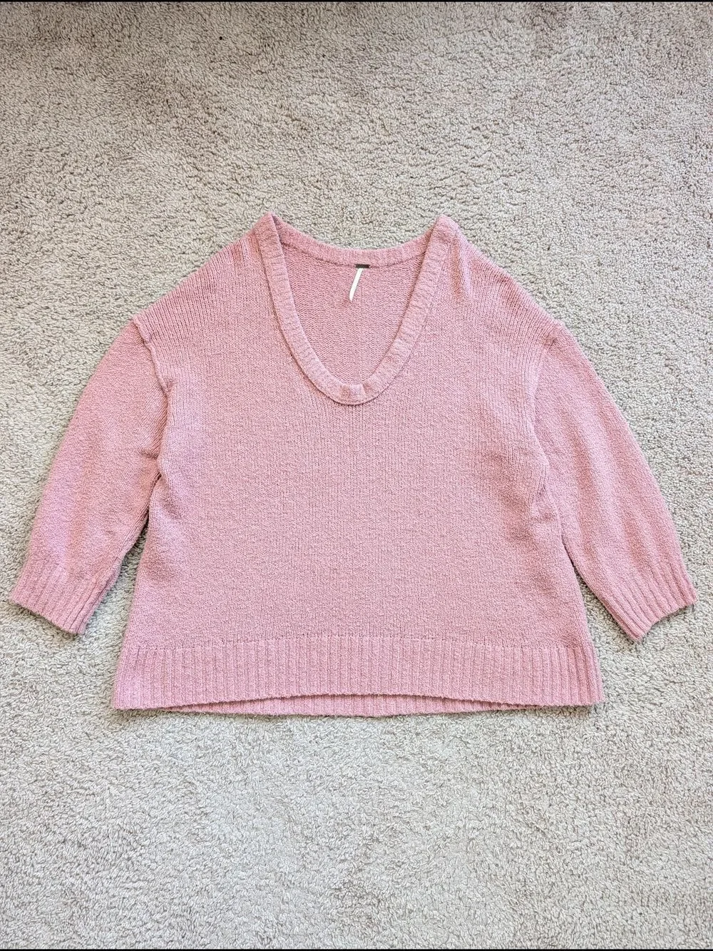 Free People Womens Alpine Rose Pink Brookside V-Neck Tunic Sweater Size Large